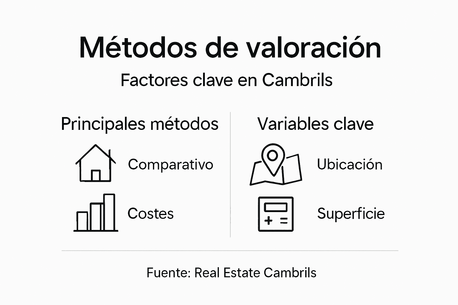Resumen visual sobre los principales métodos y variables para la valoración