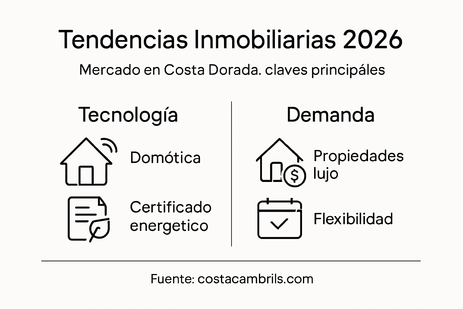 Infografía con las claves imprescindibles del mercado inmobiliario en la Costa Dorada
