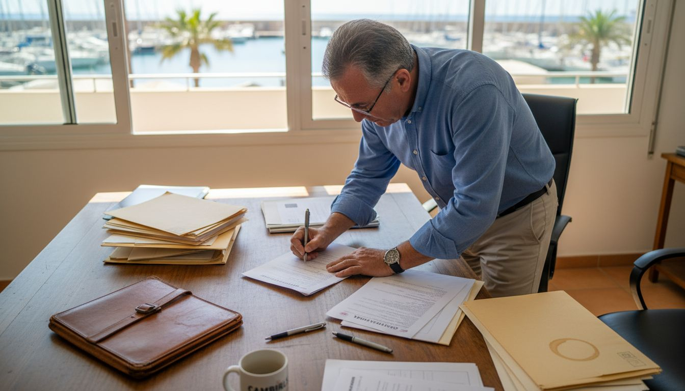 Asesor inmobiliario formalizando la firma de un contrato en su despacho
