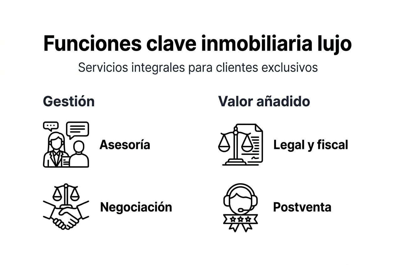 Infografía sobre las funciones esenciales en el sector inmobiliario de lujo
