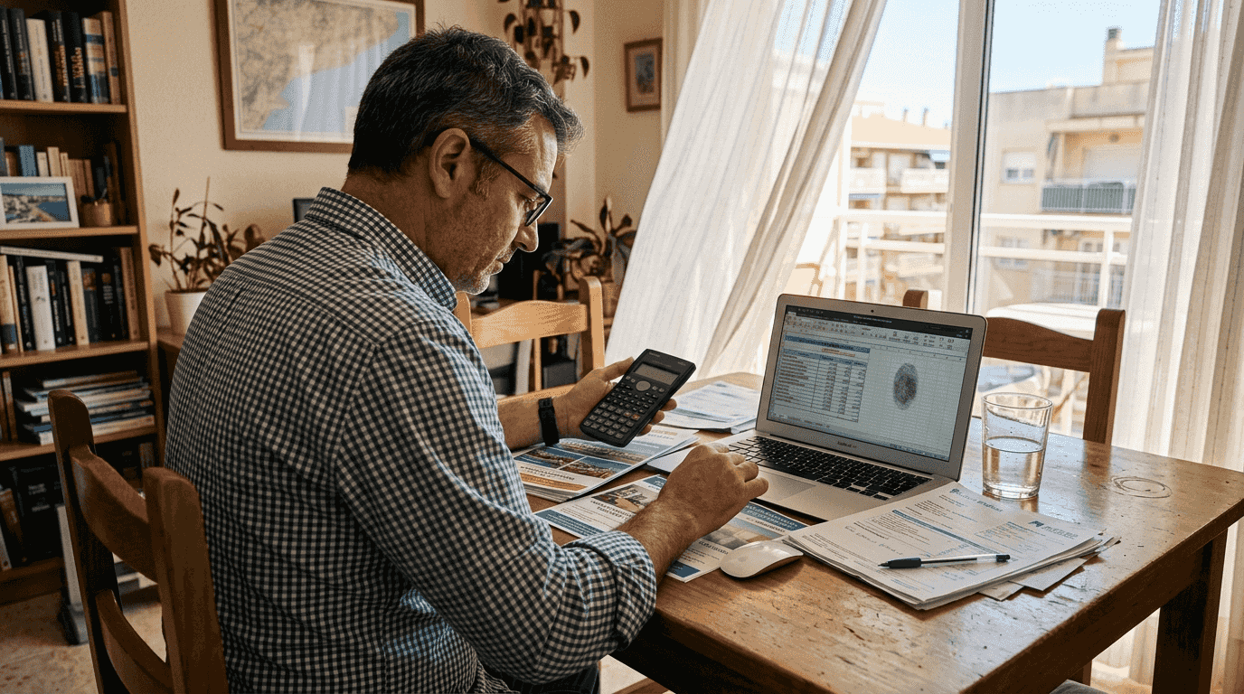 Hombre revisando las cuentas para comprar una casa en Cambrils