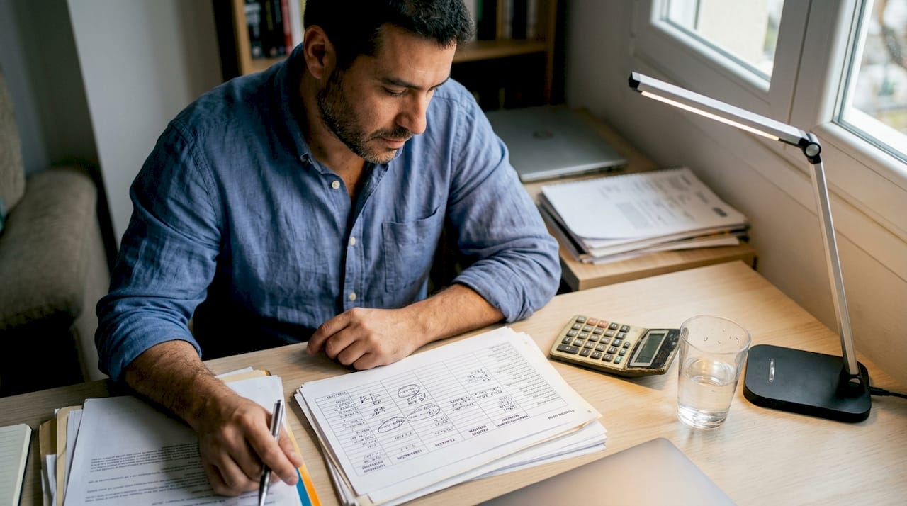 Hombre revisando sus obligaciones fiscales antes de comprar una vivienda