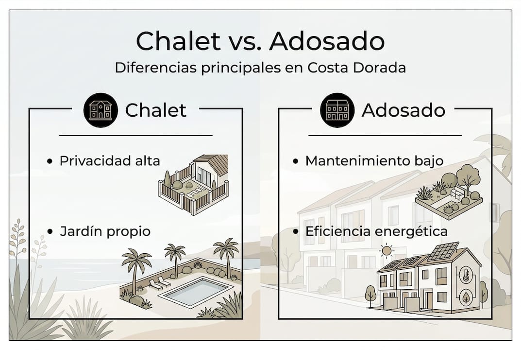 Infografía comparativa: chalet o adosado en la Costa Dorada