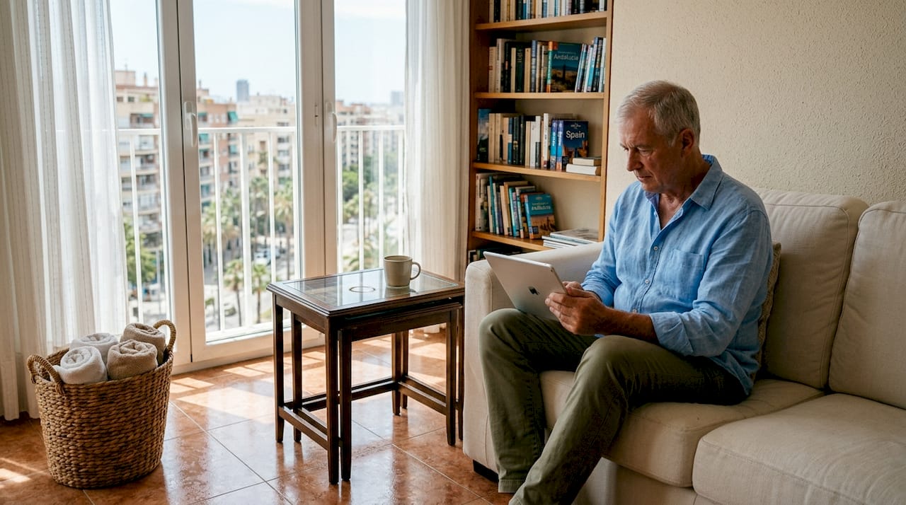 Retired man views luxury property listing