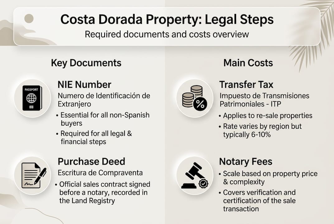 Infographic showing Costa Dorada property purchase steps