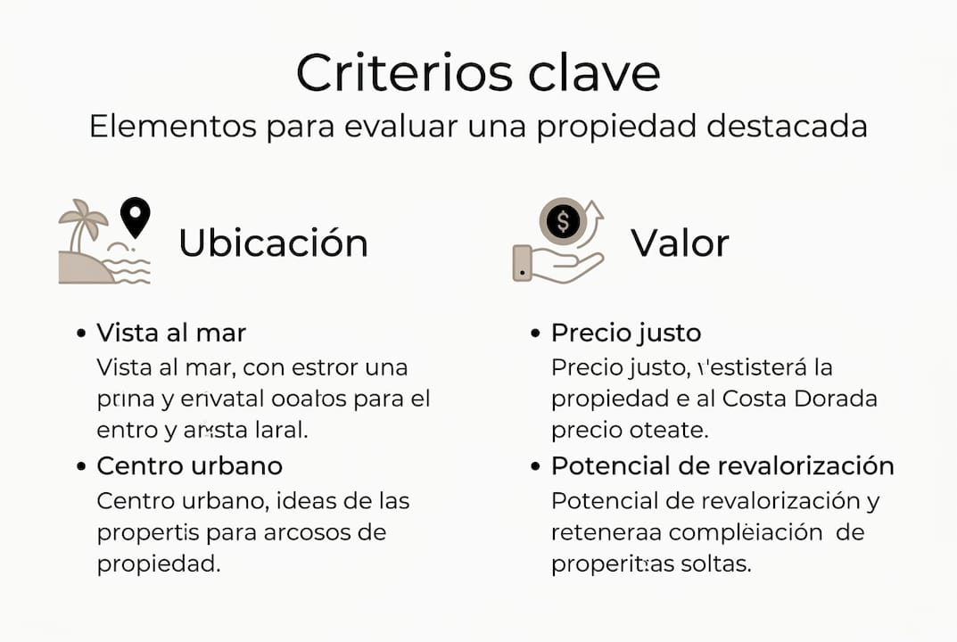 Infografía sencilla sobre los puntos clave a tener en cuenta al elegir una propiedad