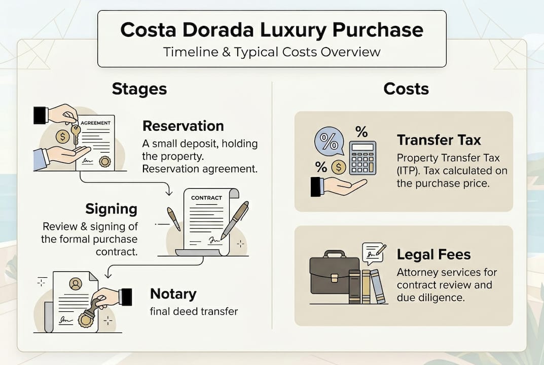 Infographic showing luxury property timeline and costs