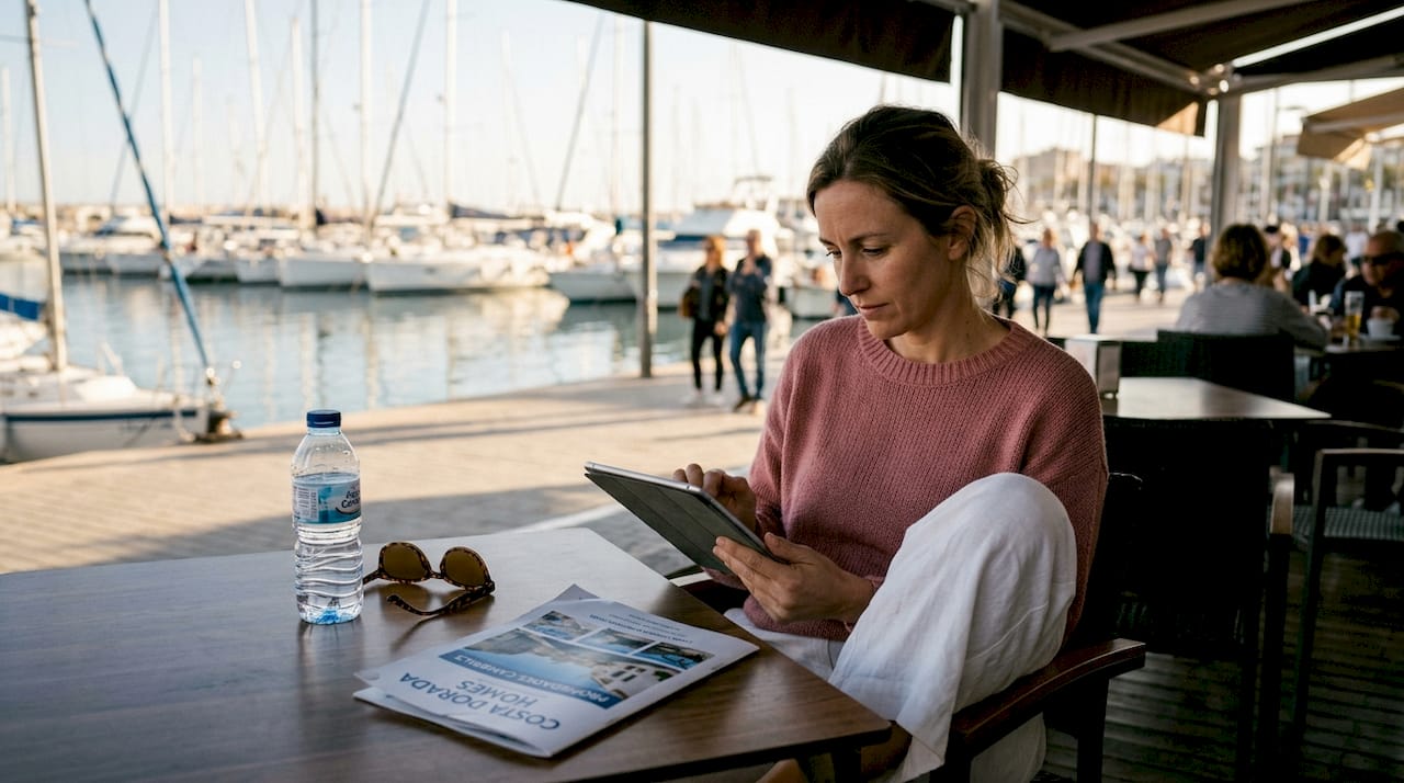 Homebuyer researching properties near Cambrils marina