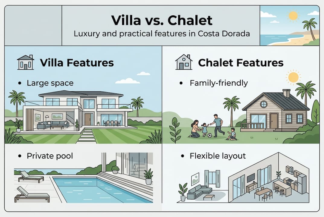 Infographic showing villa versus chalet features