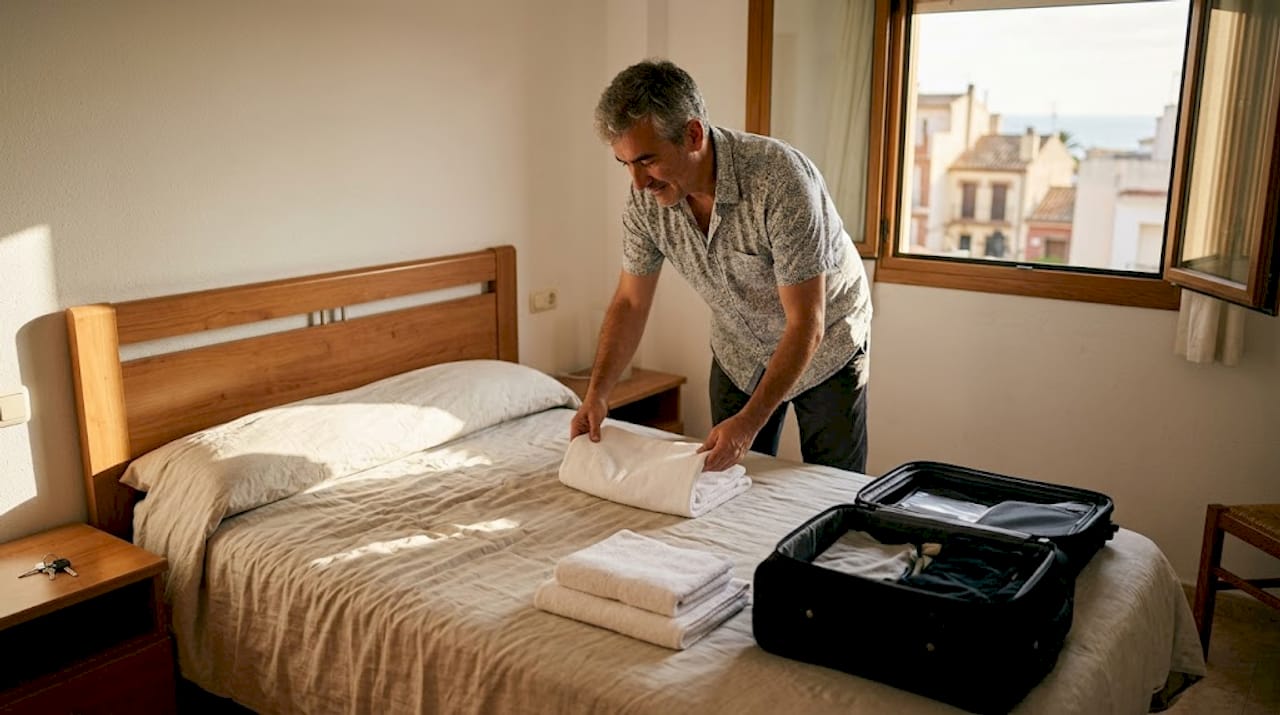 El dueño pone a punto una habitación en su piso turístico