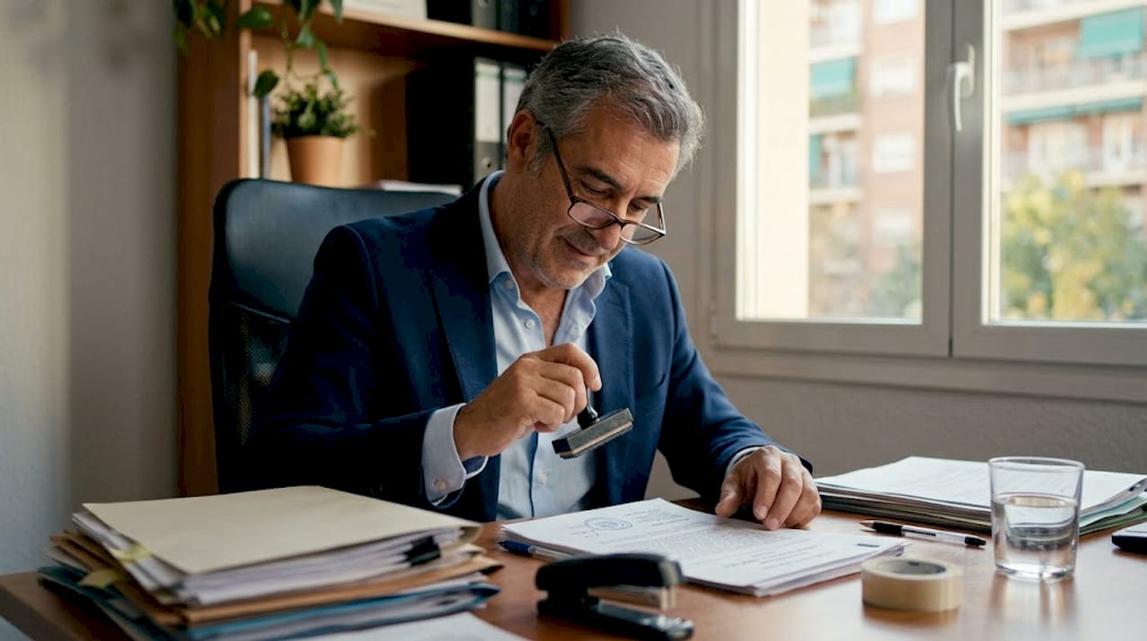 Asesor revisando la documentación legal de una propiedad