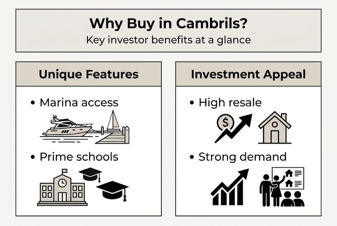 Infographic showing Cambrils real estate benefits