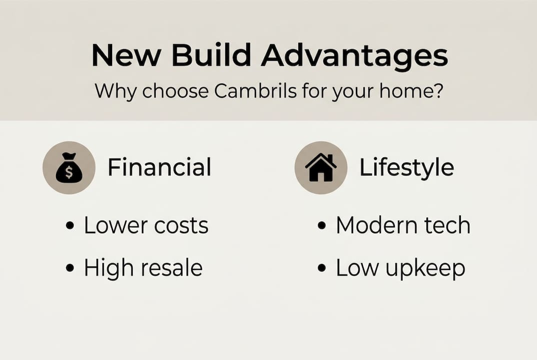 Infographic showing Cambrils new build home benefits