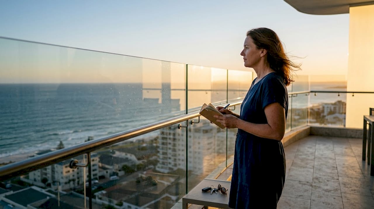 Una mujer contempla las vistas al mar desde la terraza