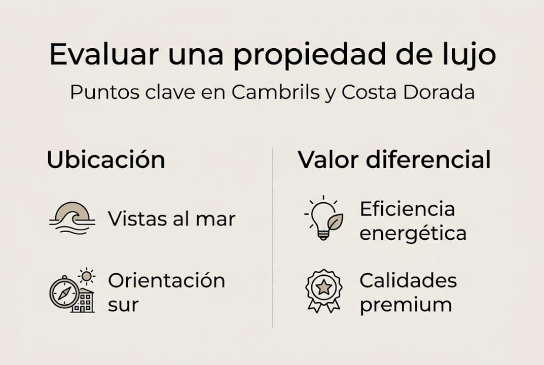 Infografía minimalista sobre los requisitos para considerar una propiedad como de lujo