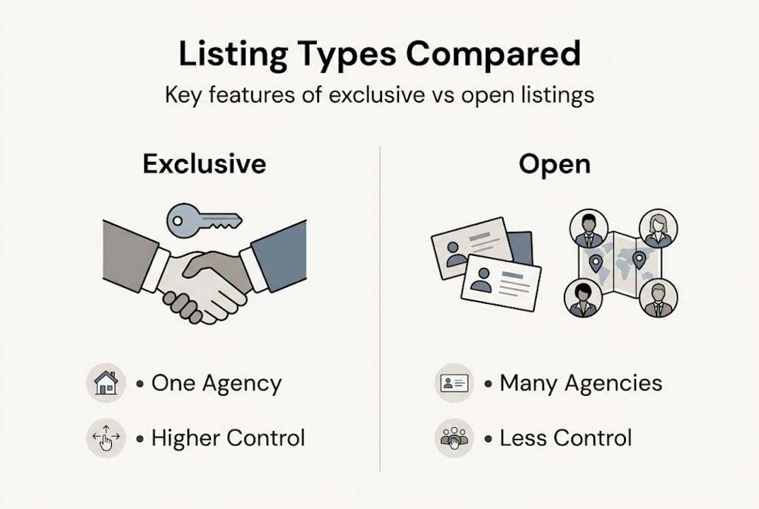 Infographic comparing exclusive and open listings