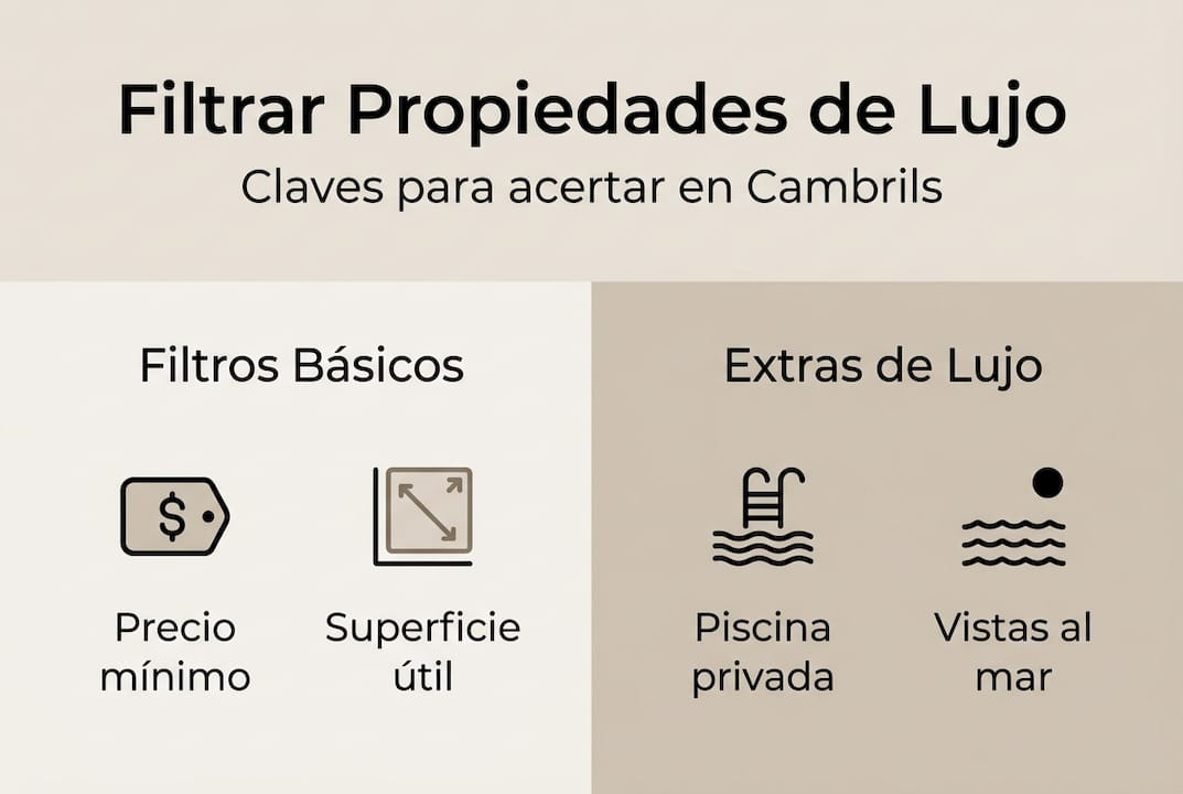 Infografía con los filtros imprescindibles para encontrar propiedades de lujo
