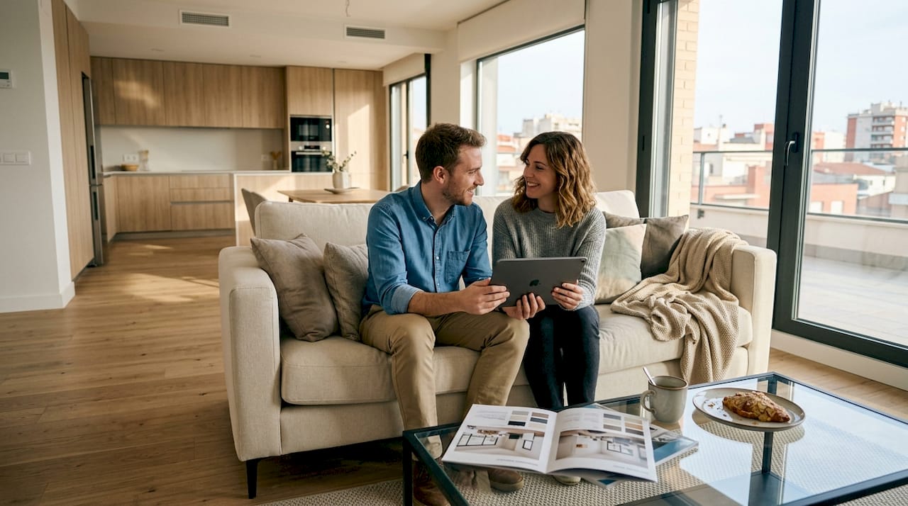 Couple reviewing renovation options in apartment