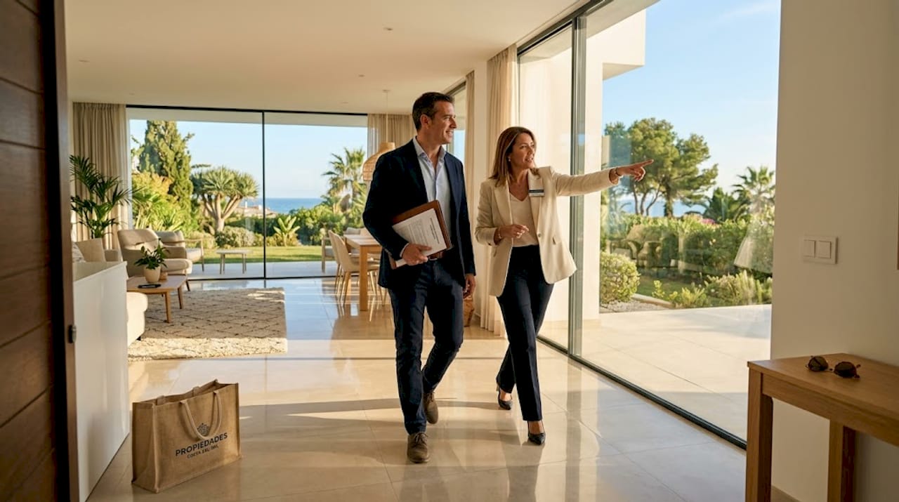 El cliente y el asesor inmobiliario analizan juntos las características de una propiedad exclusiva.