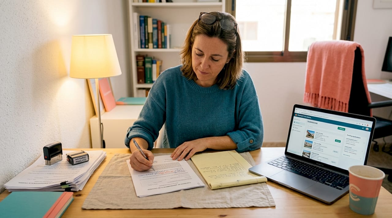 Lawyer reviewing real estate paperwork at desk