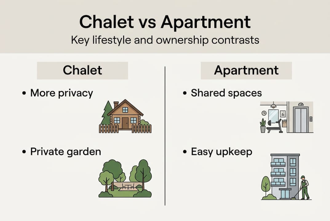 Infographic contrasts chalet and apartment features