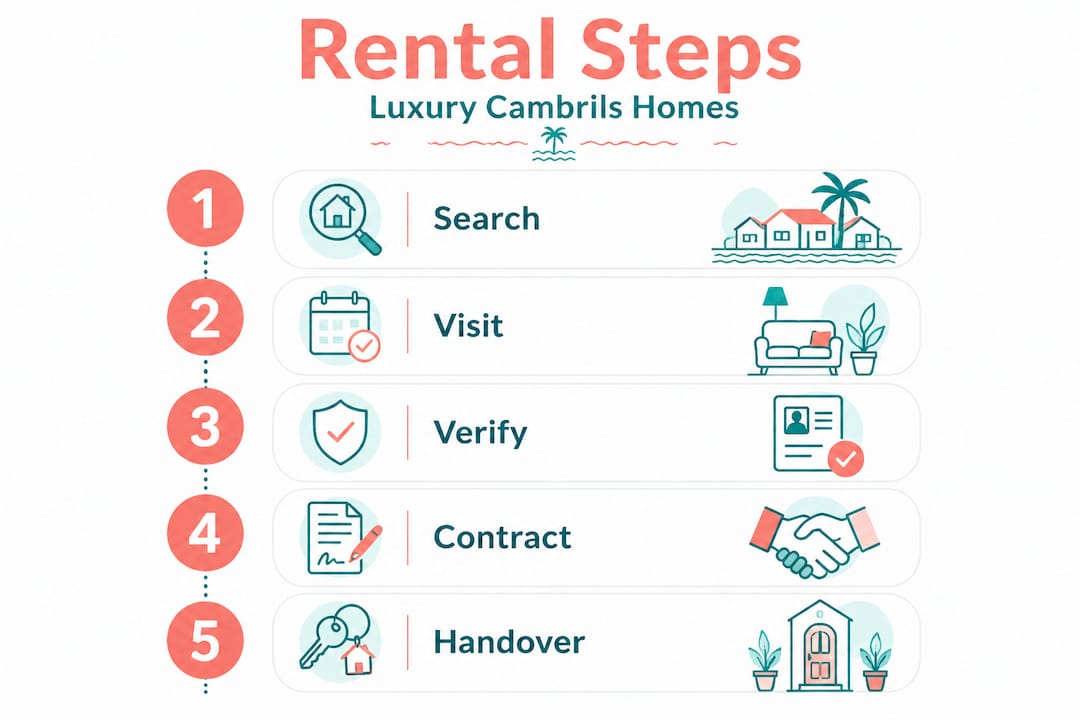 Infographic showing steps for luxury home rental