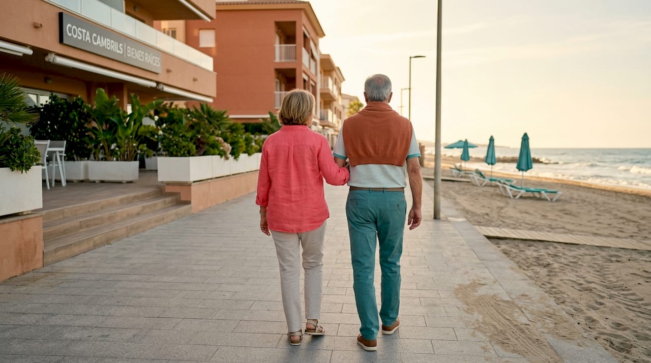 Pareja paseando tranquilamente por el exclusivo paseo marítimo de Cambrils