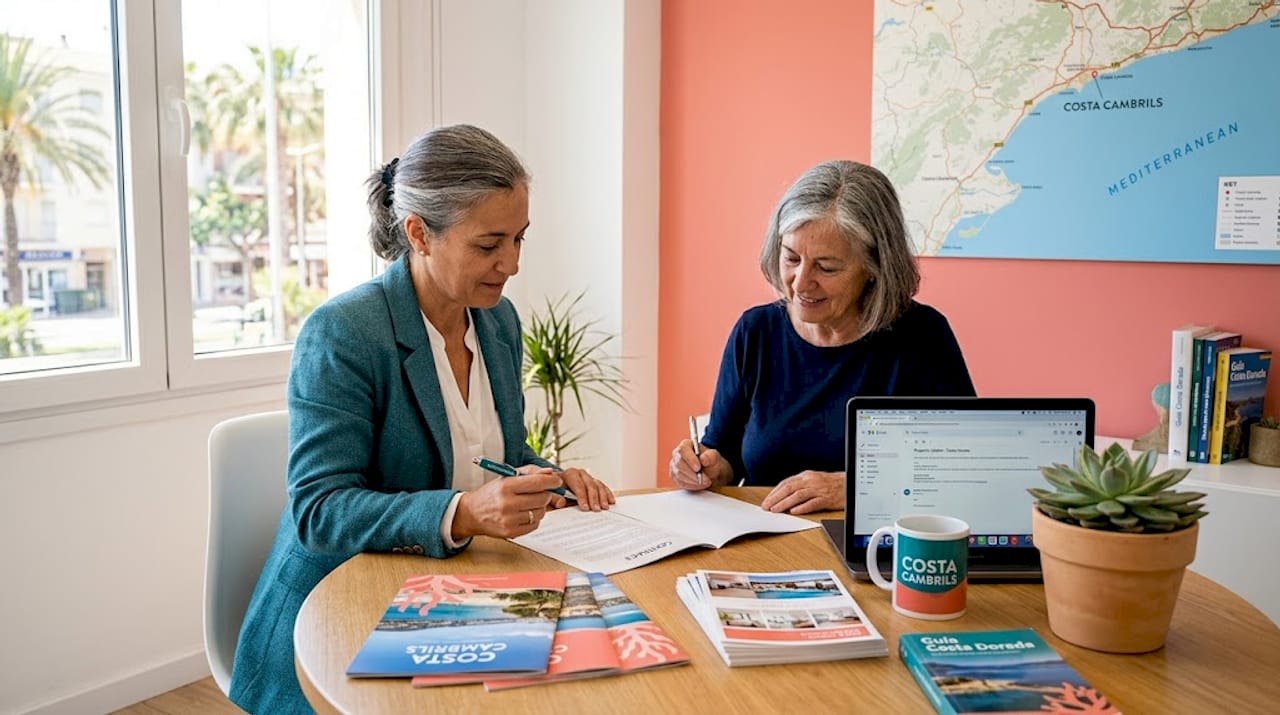 Real estate agent reviews contract with foreign client