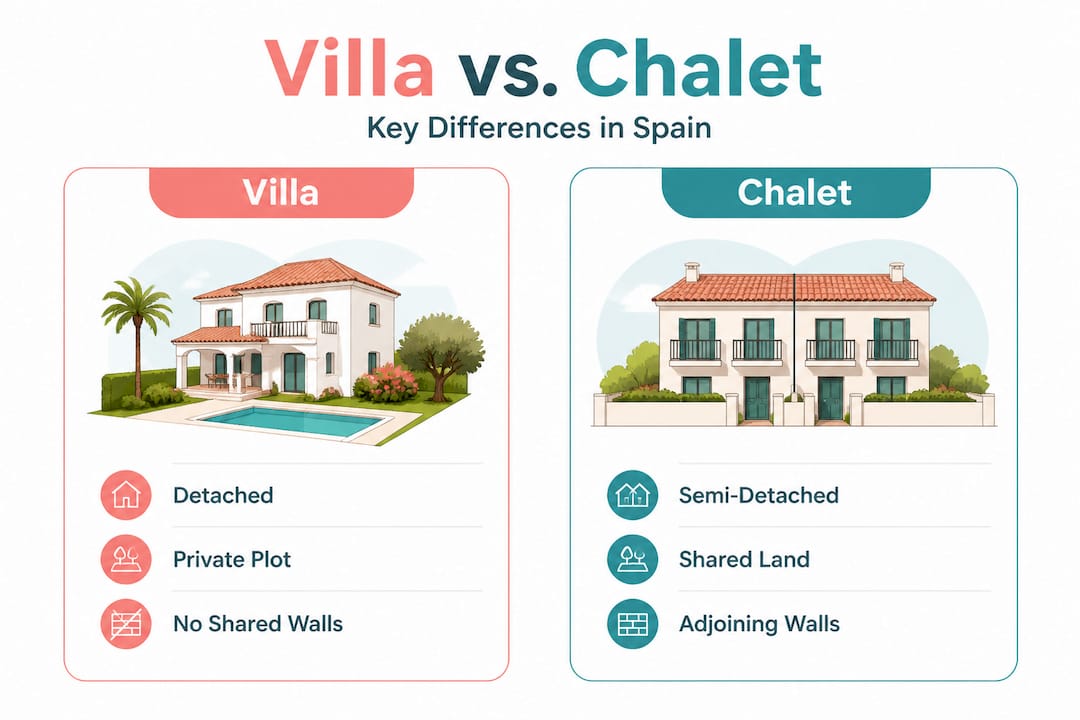 Infographic comparing Spanish villa and chalet features