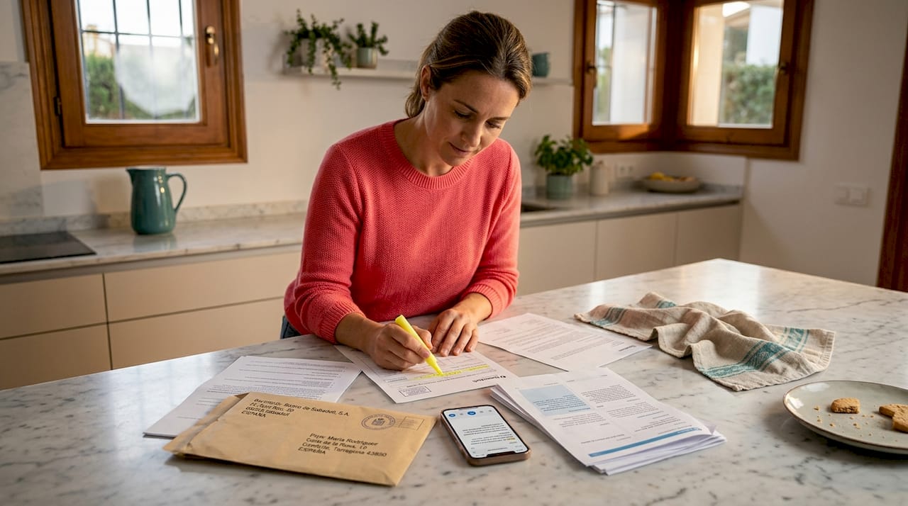 Woman organizes Spanish mortgage paperwork
