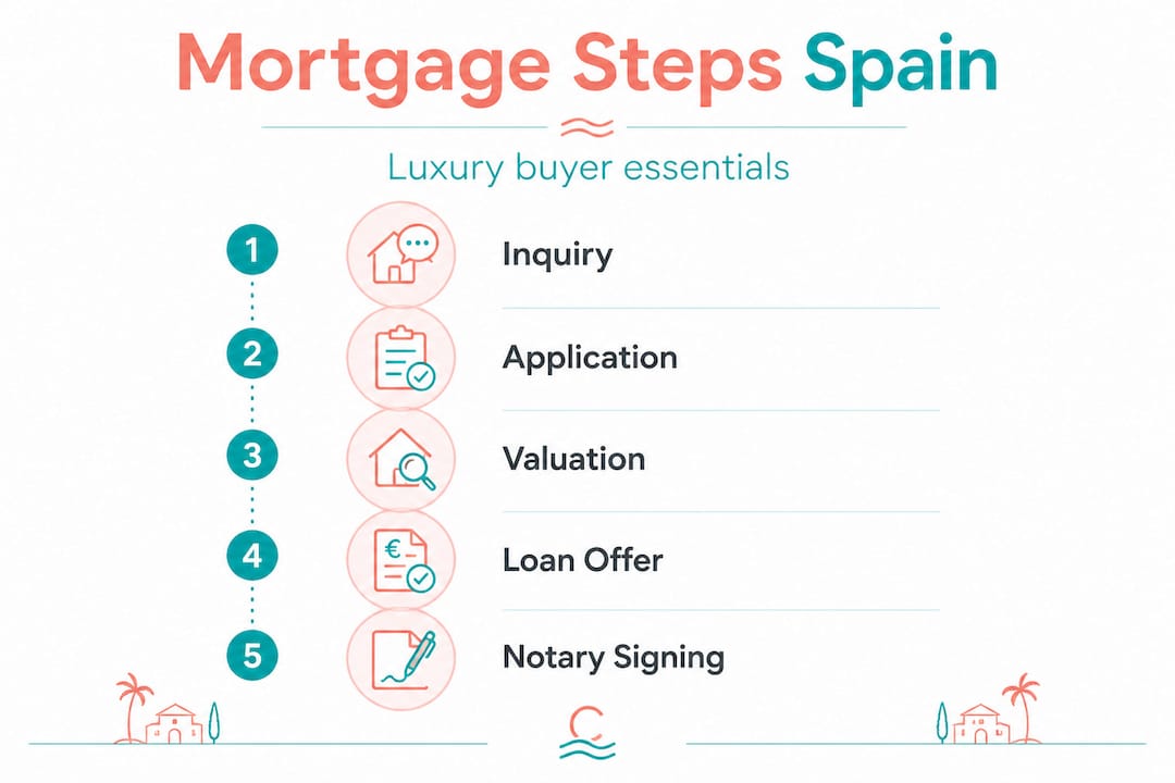 Infographic outlining Spanish mortgage steps