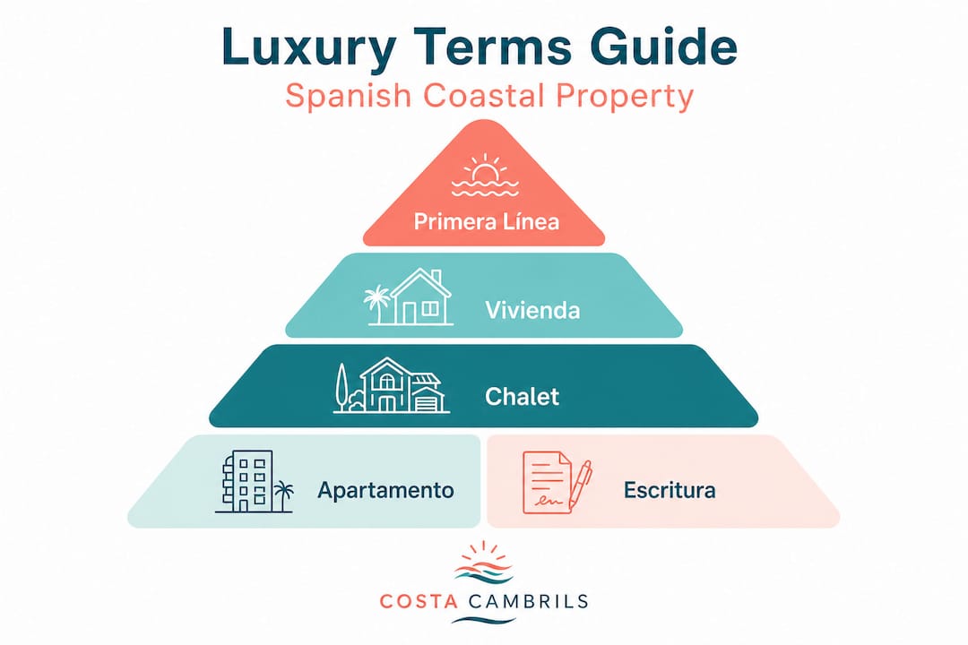 Hierarchy infographic for Spanish coastal luxury property terms