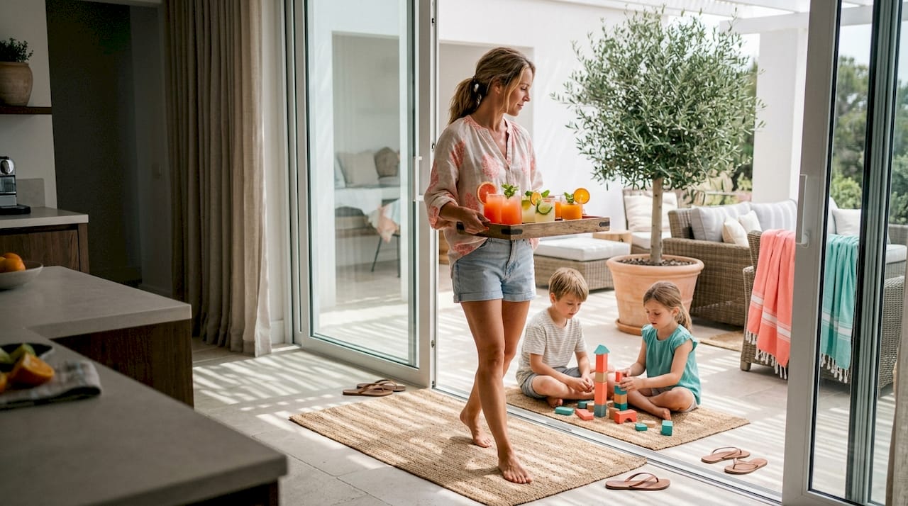 Family using indoor outdoor living space