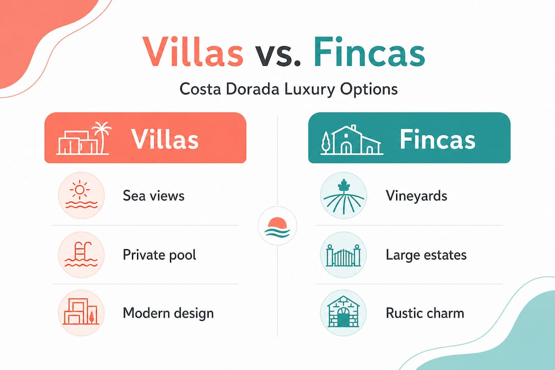 Infographic comparing villas and fincas features