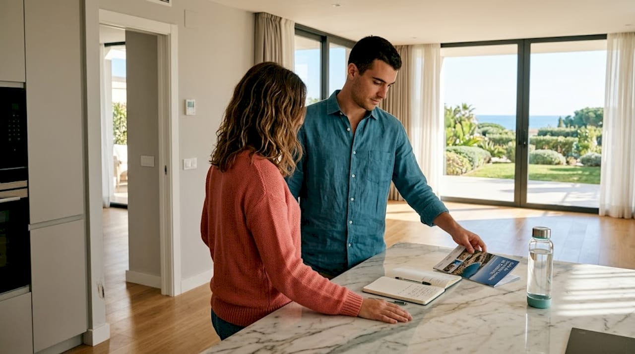 Una pareja visita un exclusivo apartamento en la Costa Dorada para descubrir todos sus lujos y comodidades.