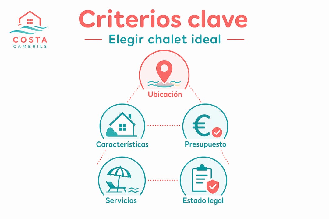 Infografía visual sobre los aspectos clave a tener en cuenta al elegir un chalet