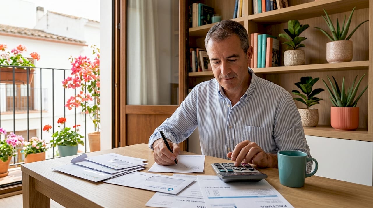 El dueño revisa la documentación fiscal en su oficina.
