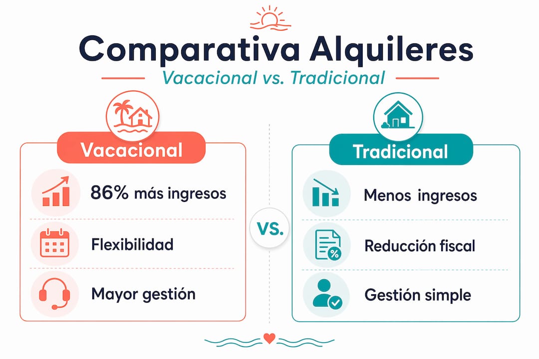 Infografía: diferencias clave entre alquiler vacacional y alquiler de larga duración