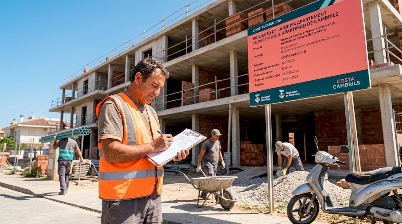 Construction manager surveys new apartment build