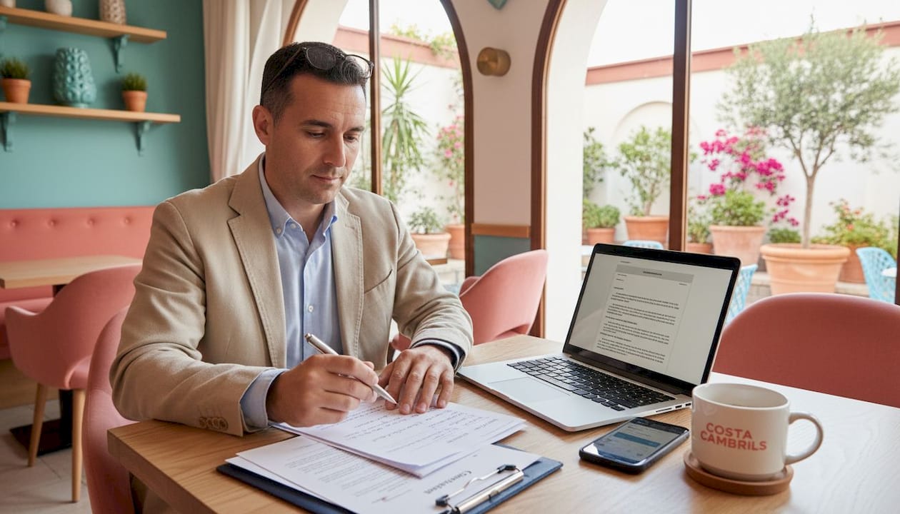 Buyer reviewing property contract at desk