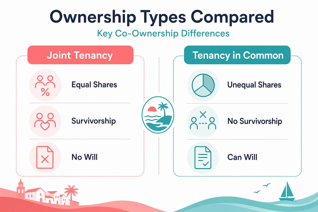 Infographic comparing joint tenancy and tenancy in common