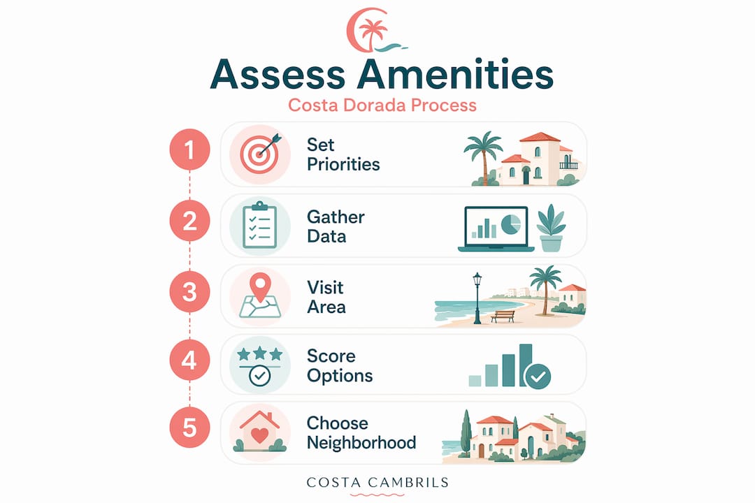 Infographic Costa Dorada amenity assessment steps