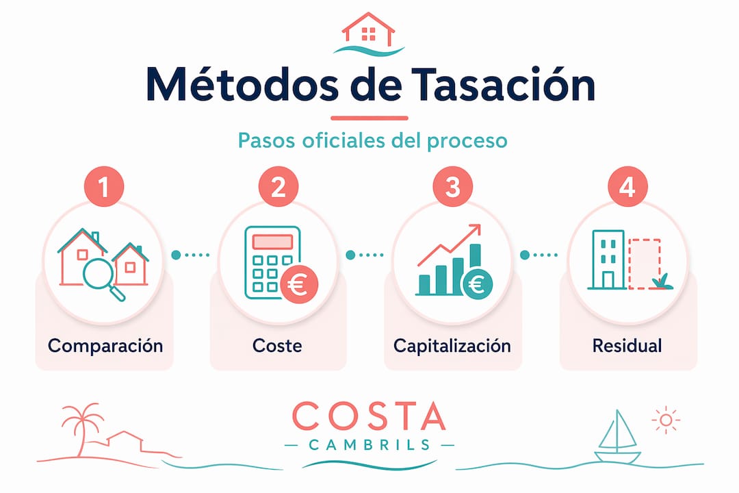 Visual resumen de los principales métodos oficiales para valorar inmuebles