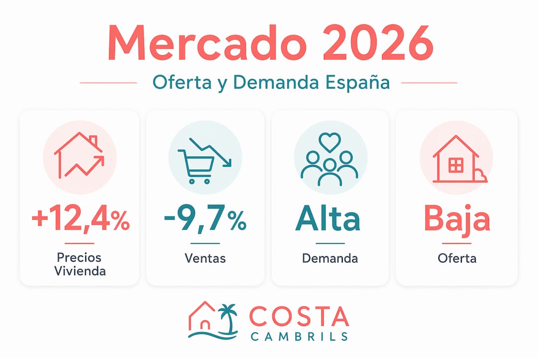 Infografía con datos clave sobre la oferta, la demanda y el mercado inmobiliario