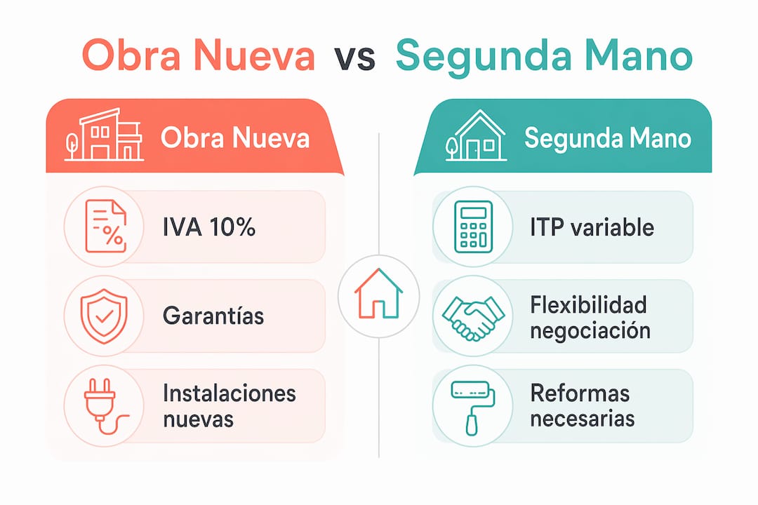 Infografía: diferencias clave entre viviendas de obra nueva y de segunda mano