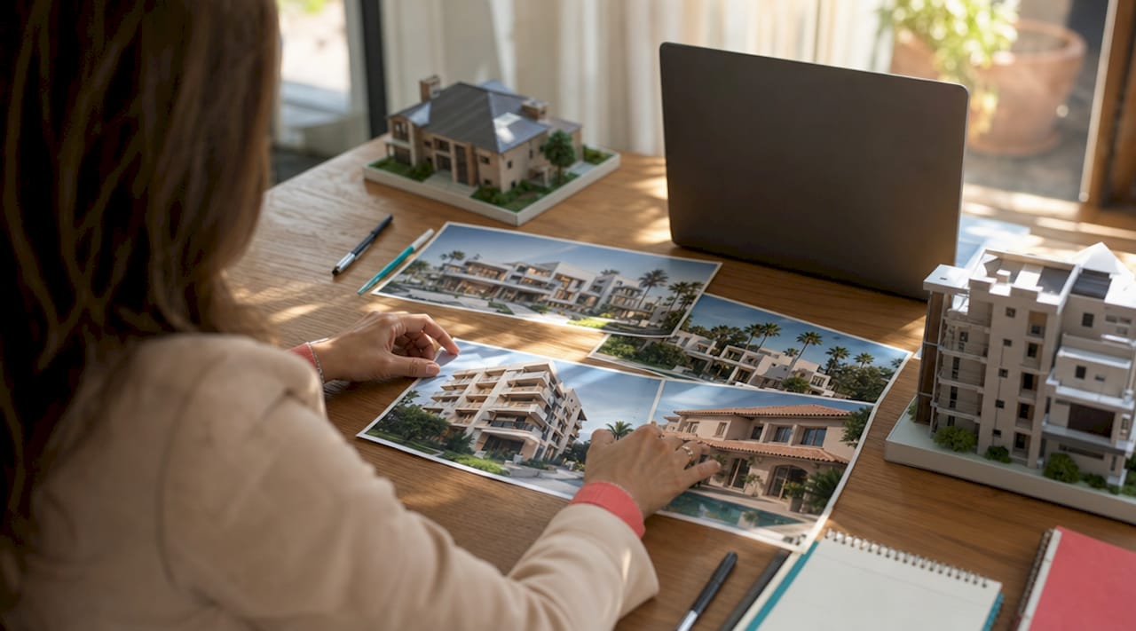 Nekilnojamojo turto brokeris rūšiuoja naujų statybų būstų katalogus