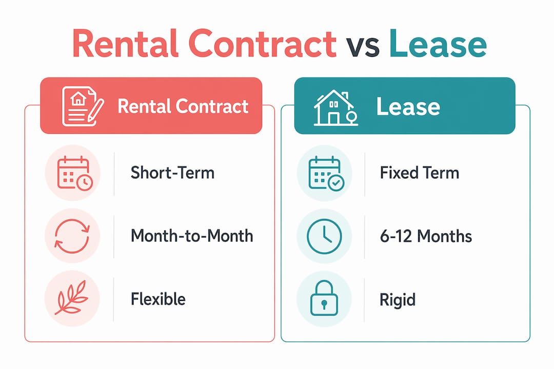 Infographic comparing rental contract and lease features