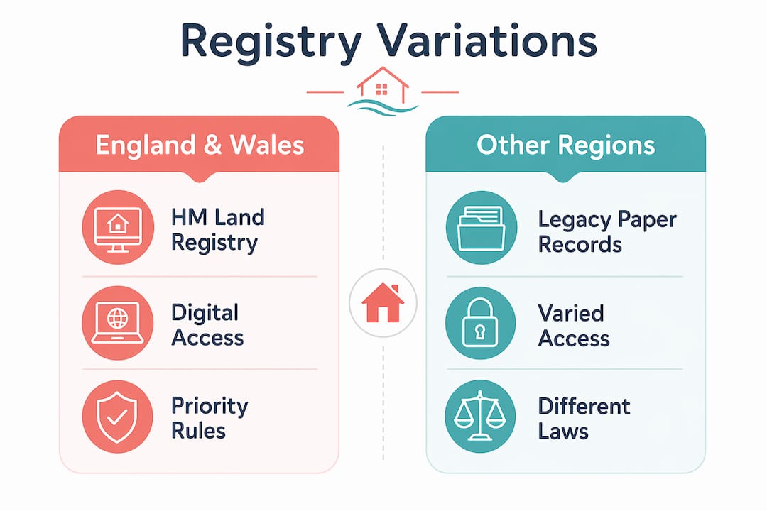 Infographic comparing property registry systems by region