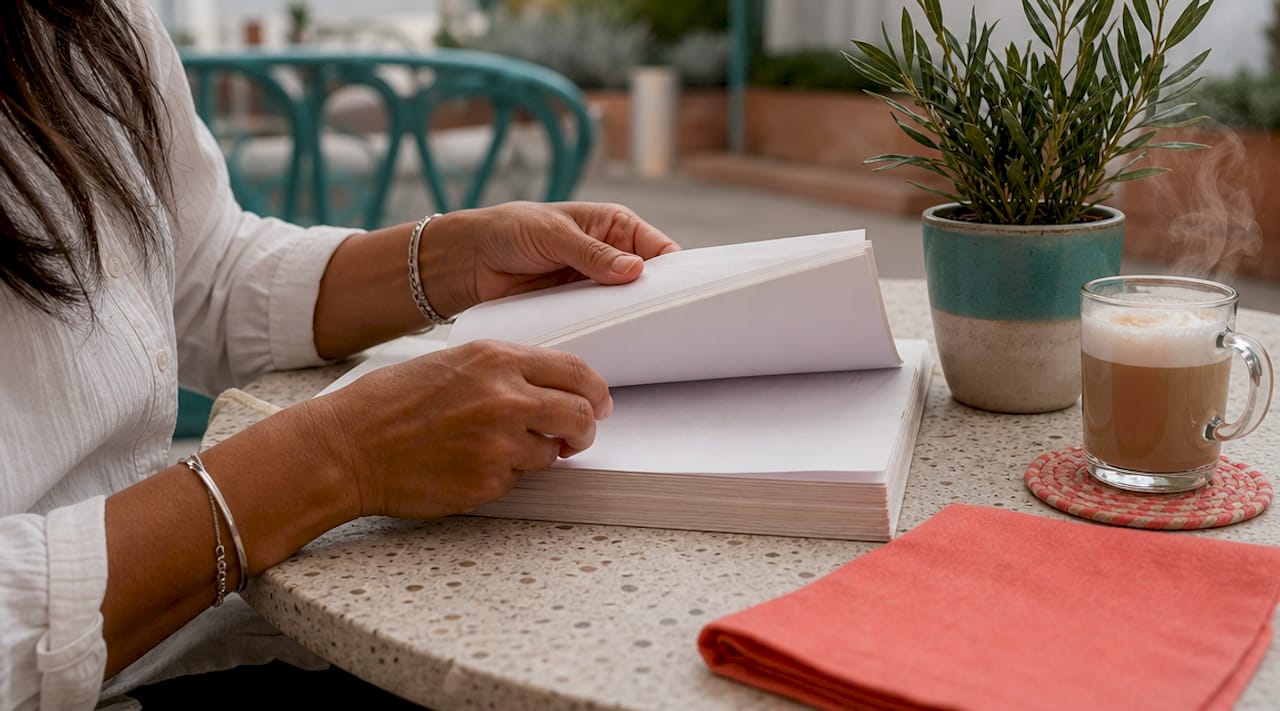 Hands reviewing Spanish property land registry documents