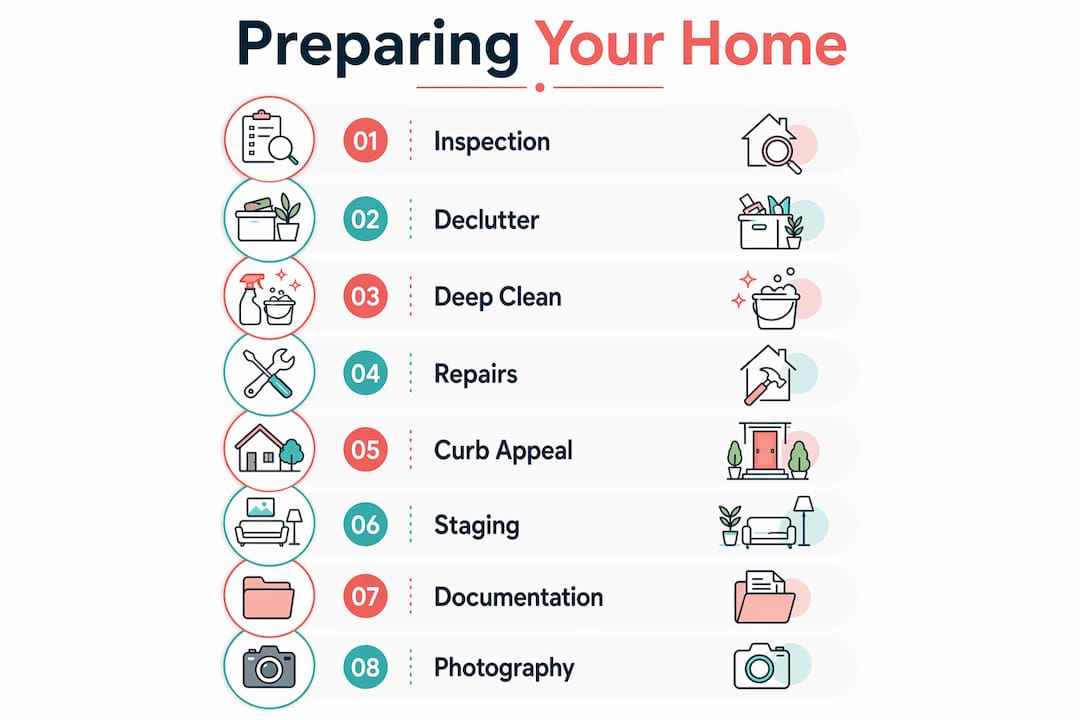Infographic showing steps to prepare a property for sale